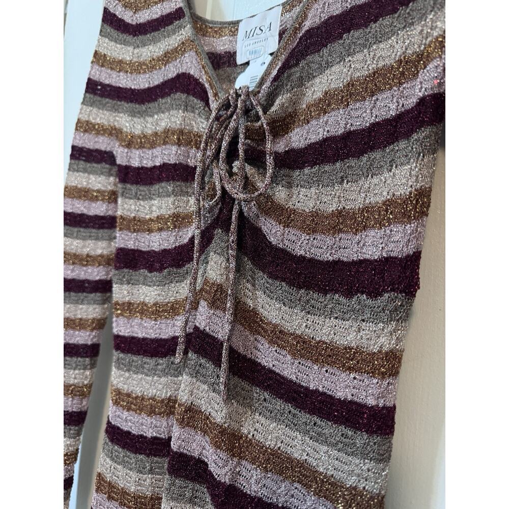 NWT Misa Stripe Metallic Front Slit Maxi Dress Size S - Picture 6 of 10